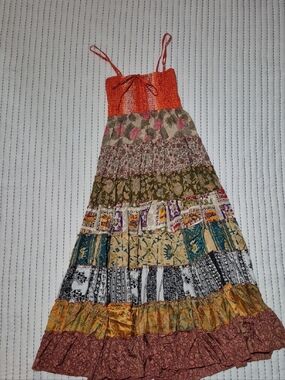 Smocked Orange Bodice Patchwork Tiered Maxi Dress